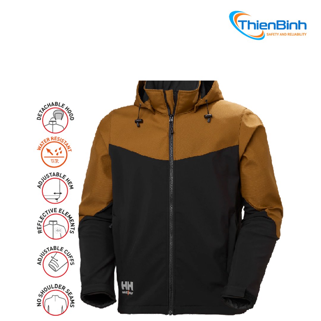 Áo khoác bảo hộ lao động Helly Hansen Oxford có mũ trùm đầu màu nâu/đen- Size lớn