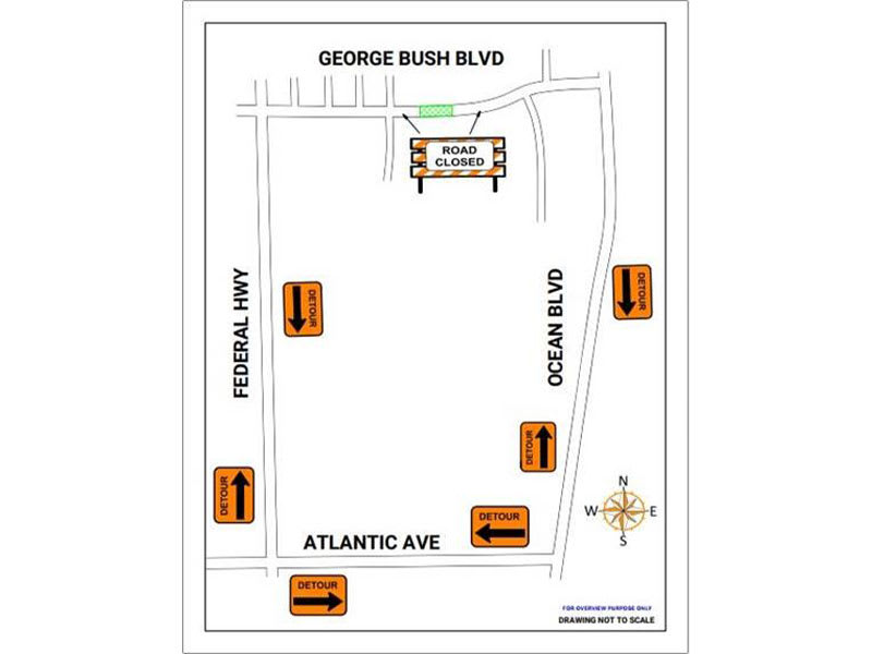 Detour map for the George Bush Boulevard bridge closure in Delray Beach