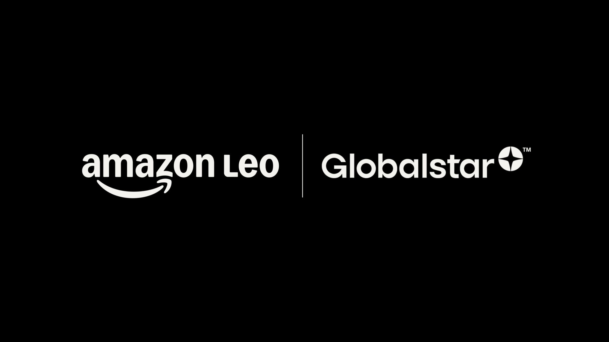 Amazon Leo and Globalstar logos lockup on a black background