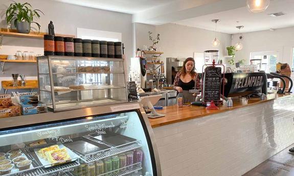 The counter and pastry case at Relampago Coffee Lab & Roasting in St. Augustine