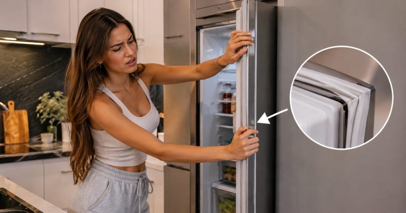 Sensor de puerta de nevera mostrando ubicación y funcionamiento