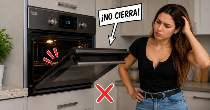 Puerta de horno empotrado que no cierra correctamente — junta y bisagra