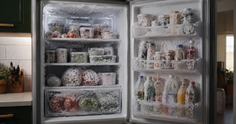 Nevera con alimentos congelados por exceso de frío