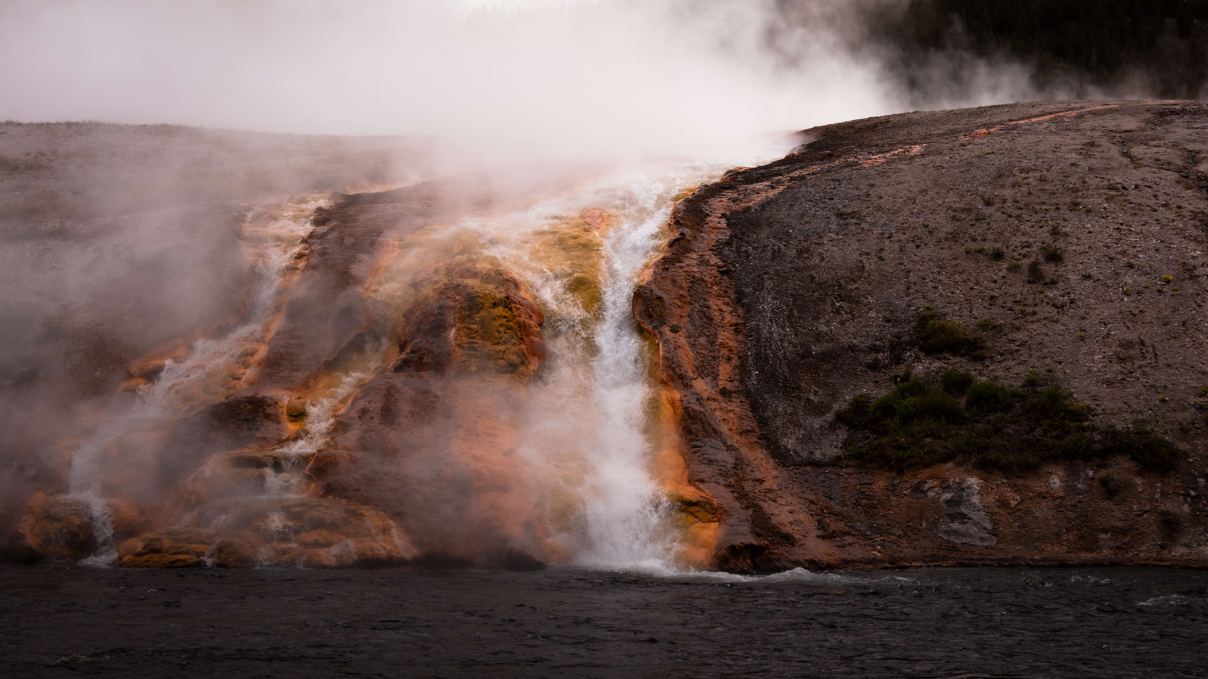 Hot water falls, Grand Prismatic Geyser, Yellowstone National Park, Wyoming