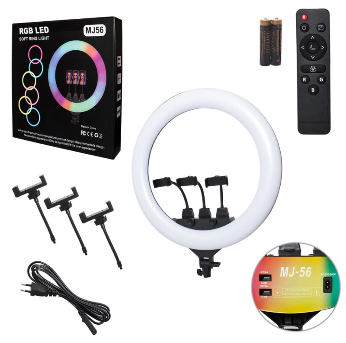 MJ56 22-Inch RGB LED Ring Light with Tripod Stand & 3 Phone Holders