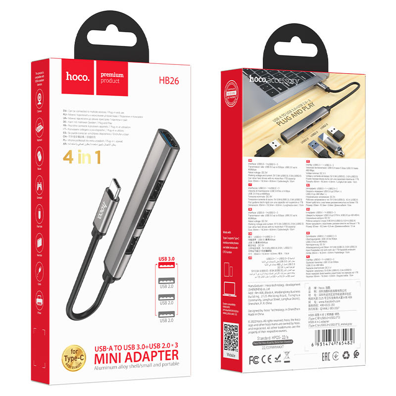 ADAPTATEUR TYPE C TO USB 3.0 +3x USB 2.0 HOCO HB26
