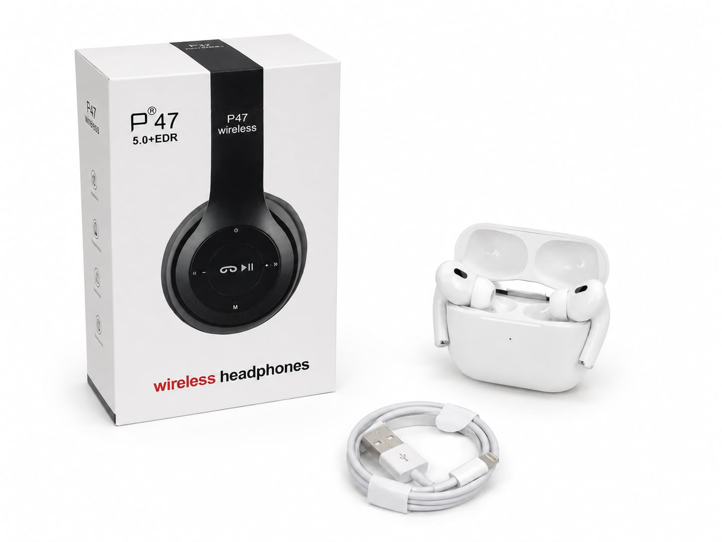 Pack headphones p47 + airpods