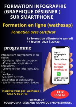 Formation en ligne infographie sur smartphone + certificat de fin de formation