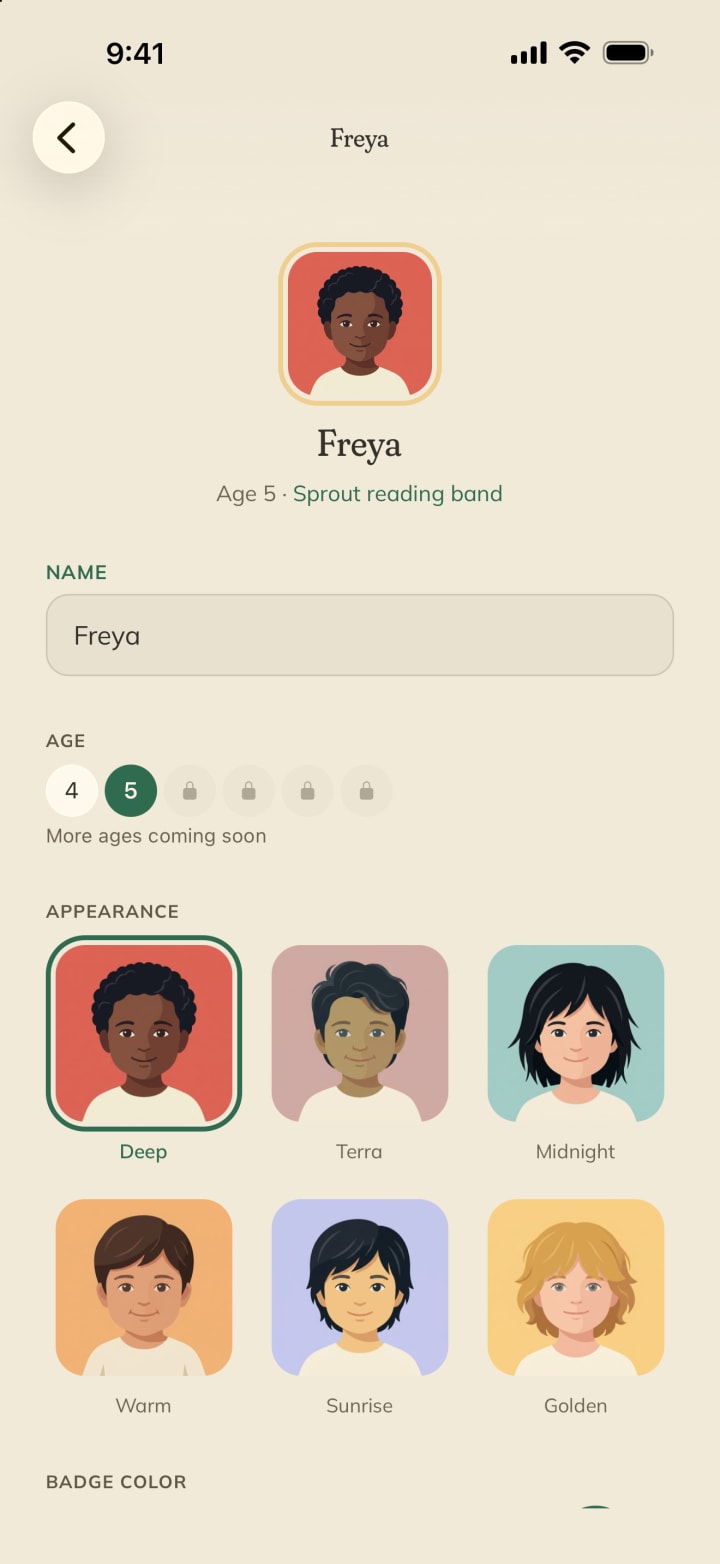 A grid of characters a child picks from for their own shelf
