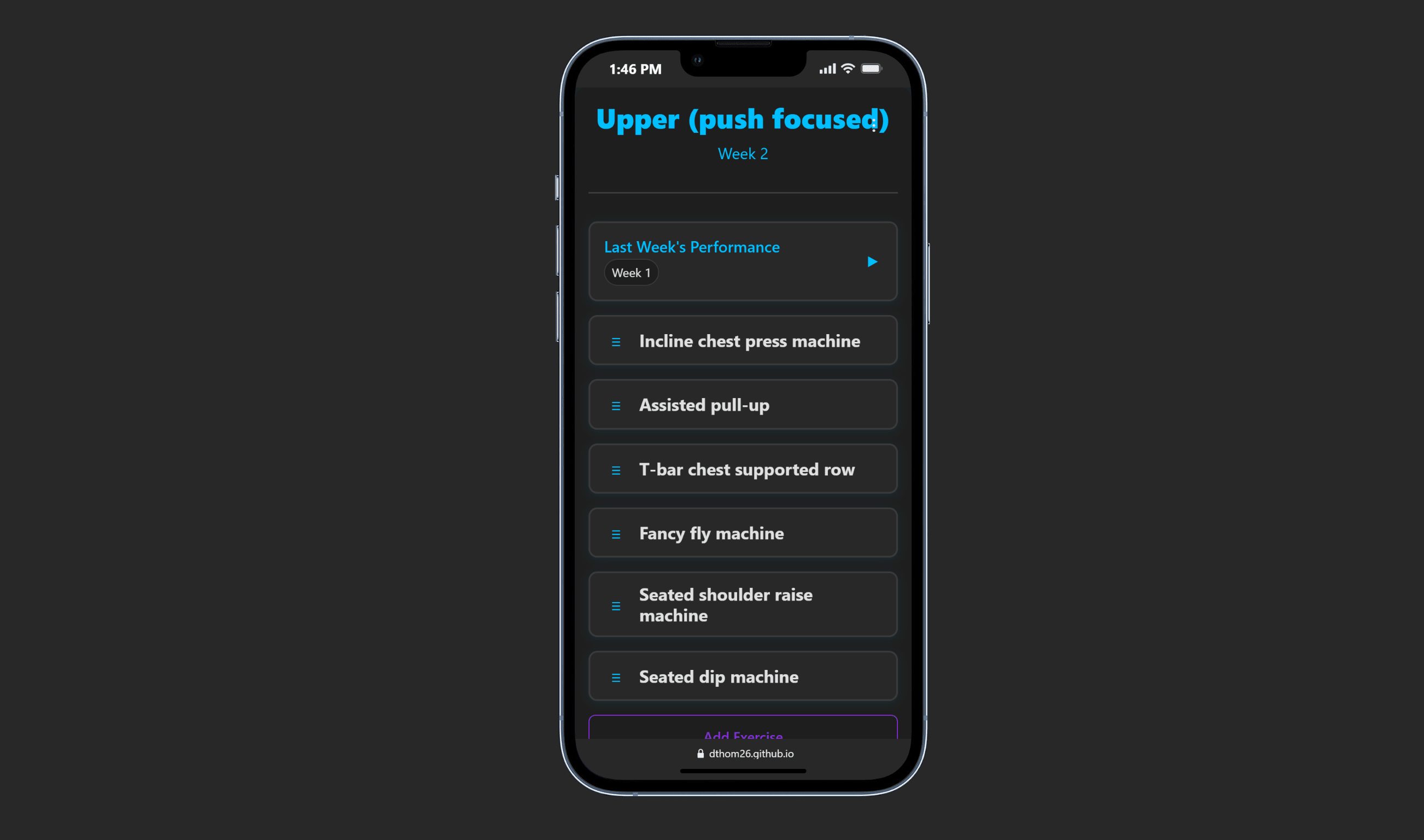 Workout log Application: undefined