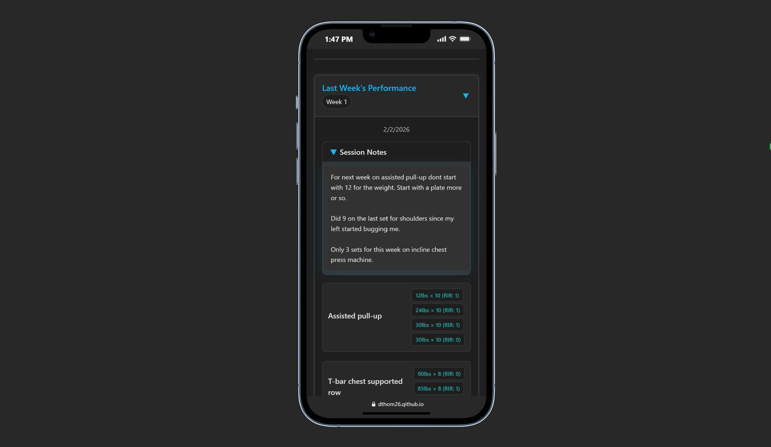 Workout log Application: undefined