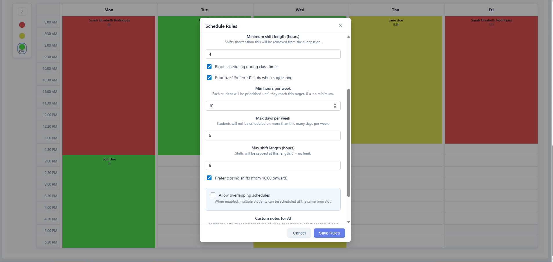 SemesterShiftBuilder: Schedule builder (3)