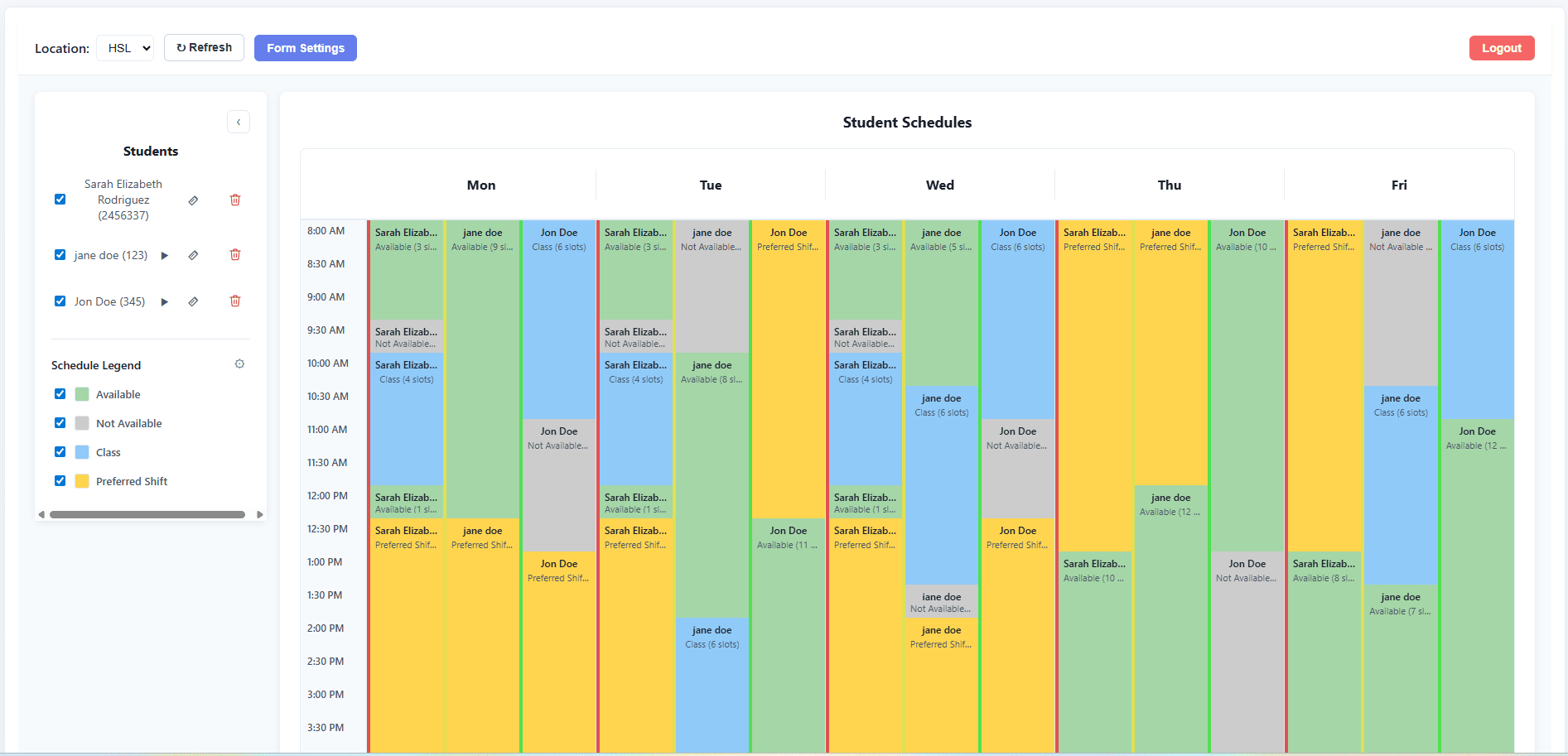 SemesterShiftBuilder: Manager schedule view