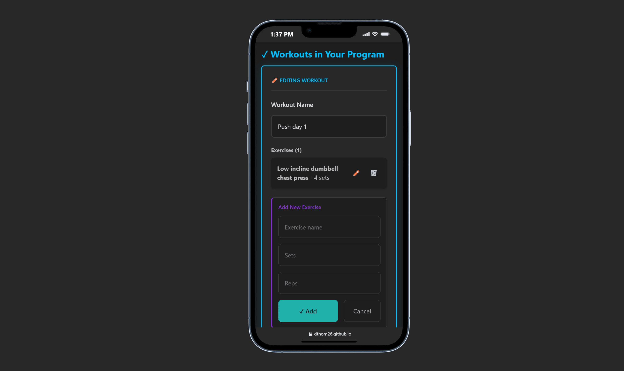 Workout log Application: