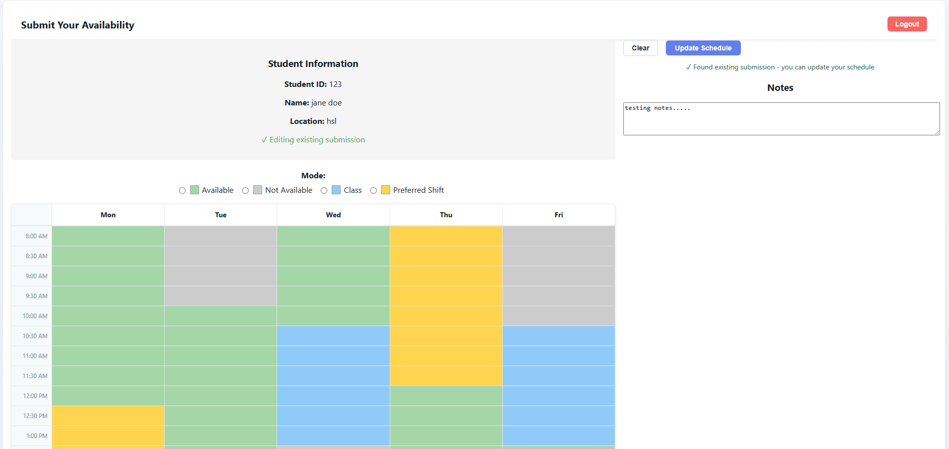 SemesterShiftBuilder: Student availability form (5)