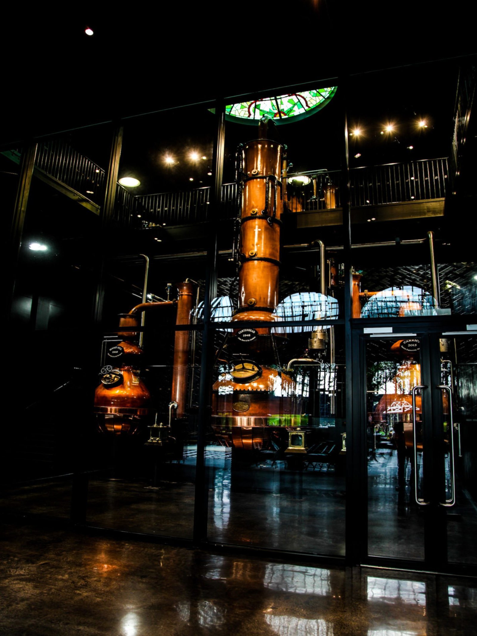 Copper still inside the Hendrick’s Gin Palace, a Lairds AV audio and network project