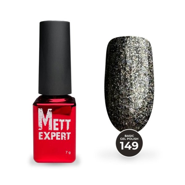Гель-лак Mett Expert Basic gel polish №149 Чорний з дрібним шиммером 7 г