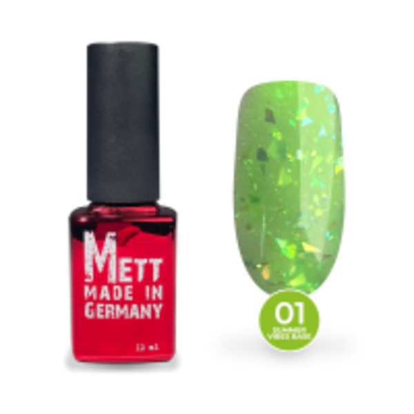 Кольорова база Mett Expert Summer vibes base №01 Lime Punch Зелена зі срібною поталлю 12 г