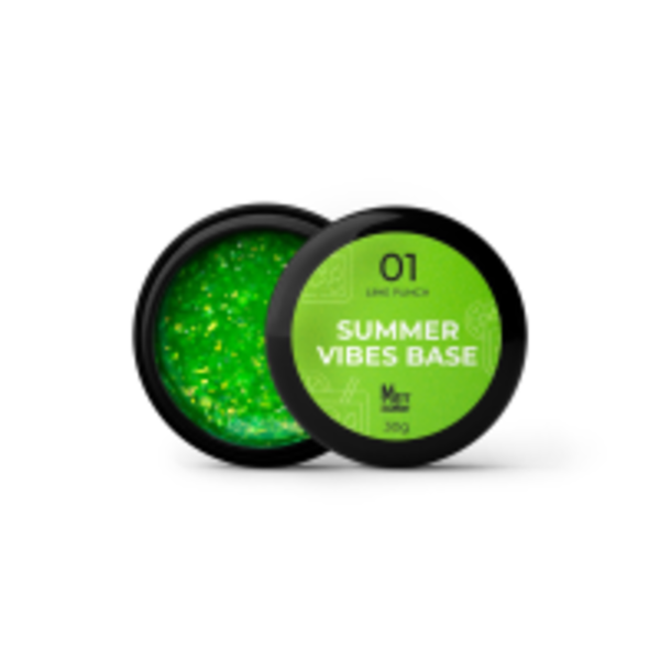 Кольорова база Mett Expert Summer vibes base №01 Lime Punch Зелена зі срібною поталлю 30 г