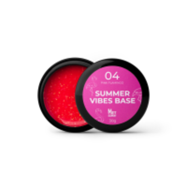 Кольорова база Mett Expert Summer vibes base №04 Pink Flamingo Рожева зі срібною поталлю 30 г