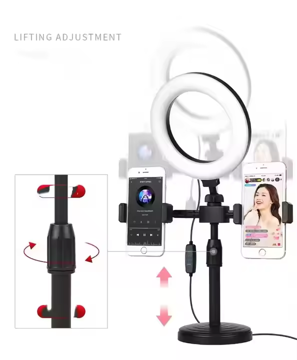 Hot Selling 6-Inch Mini Ring Light Portable Waterproof Dual Mobile Phone Live Broadcast Stand Clip Clamp Mount Clip Clamp Bed