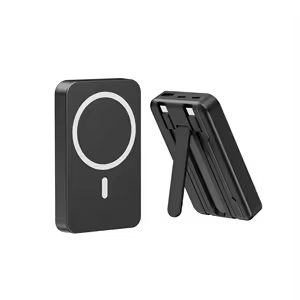 Portable Power Bank with Leather Bracket Magnetic Wireless Charging Type-C Compact 5000mah Powerbank Suitable for Outdoor Use