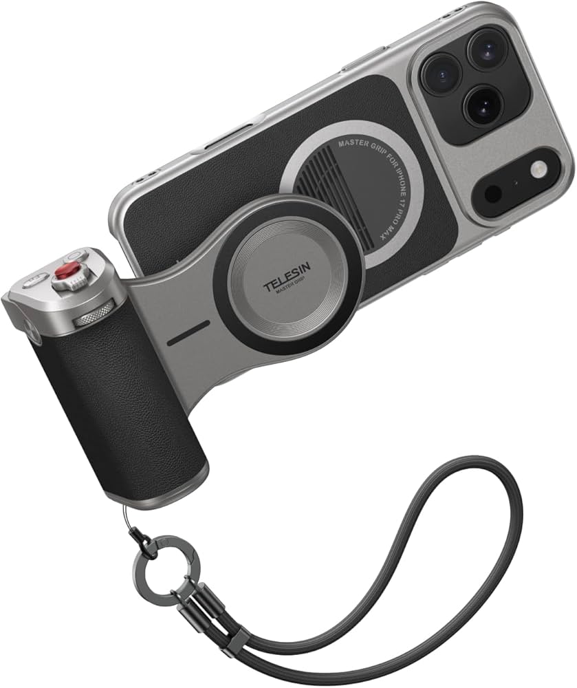 TELESIN Remote Shutter & Handheld Mount for 17 Pro Max Plastic Phone Camera Grip Photography Accessory