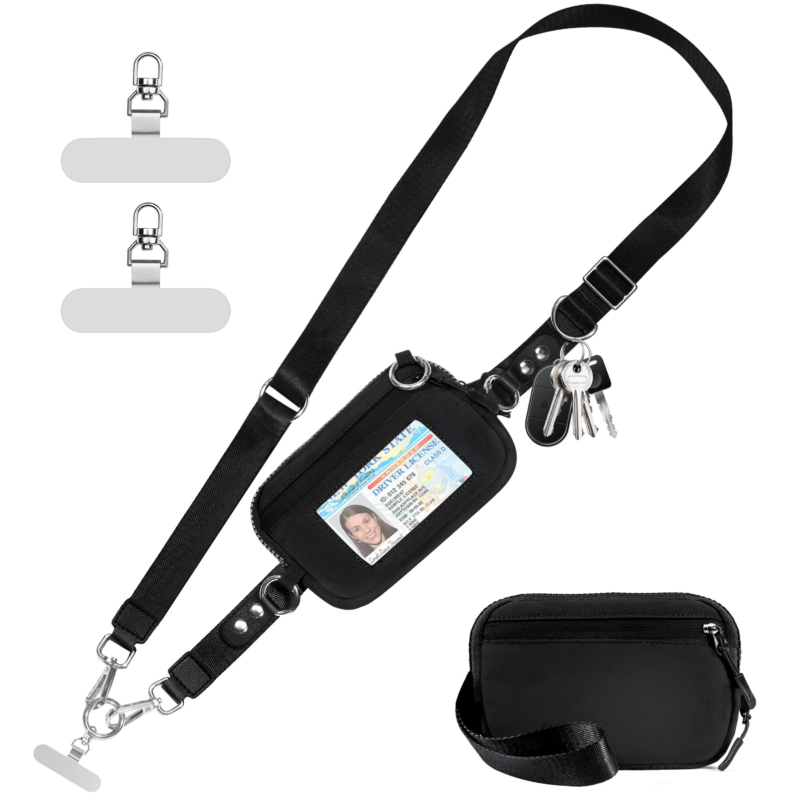 CS CS-967 Clip Go Strap for Phone with Wallet Crossbody Lanyard Adjustable Detachable RFID Wallet ID Window Zipper Anti-Slip