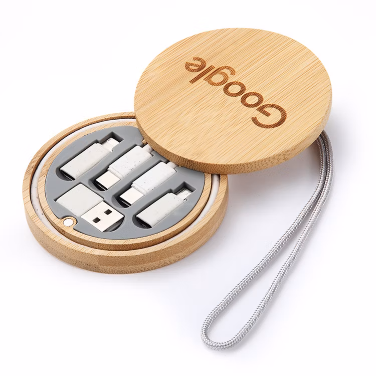 Environmentally Friendly Bamboo Charging Cable Gift Set 60W Fast Charging Data Cable Storage Box Customized Gift Charging Cable