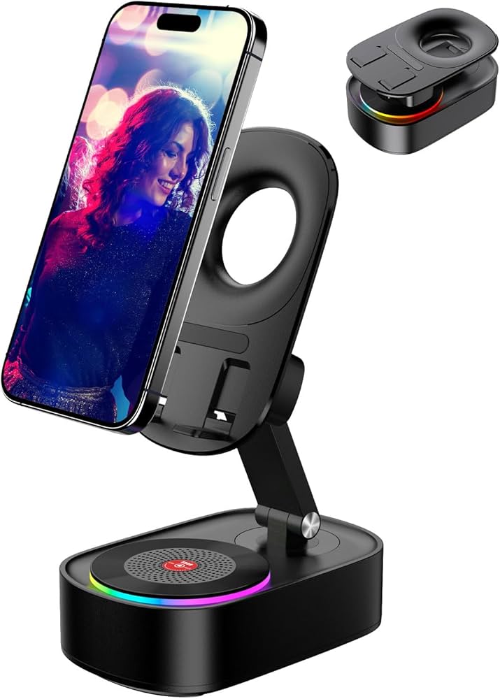 Portable Wireless Mobile Phone Holder with RGB LED Lighting Smart Induction Stand Speaker with Clock