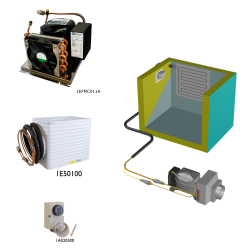 Frigomatic Milano air cooled refrigeration kit, 200B Series B Box Evaporator - max volume fridge to 220 Litres Freezer 80 Litres, Fridge/Freezer full range mechanical thermostat