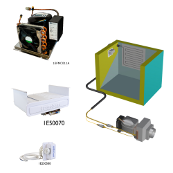 Frigomatic Milano air cooled refrigeration kit, 200H Series H Box Evaporator - max volume fridge to 280 Litres Freezer 80 Litres, Fridge thermostat (mechanical)