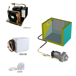 Frigomatic Milano air cooled refrigeration kit, 200B Series B Box Evaporator - max volume fridge to 220 Litres Freezer 80 Litres, Fridge thermostat (mechanical)