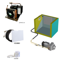Frigomatic MILANO air cooled refrigeration kit, 80F Series F Plate evaporator - max volume fridge to 80 litre , Fridge thermostat (mechanical)