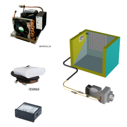 Frigomatic MILANO air cooled refrigeration kit, 130H Series H Box evaporator - max volume Fridge 120 Litres Freezer 40 Litres, Digital Fridge/Freezer Thermostat