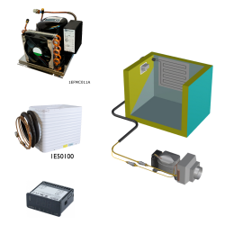 Frigomatic Milano air cooled refrigeration kit, 200B Series B Box Evaporator - max volume fridge to 220 Litres Freezer 80 Litres, Digital Fridge/Freezer Thermostat