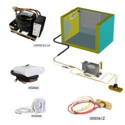 Frigomatic Milano keel cooled refrigeration kit, 130H Series H Box Evaporator - max volume fridge to 120 Litres Freezer 40 Litres, Fridge thermostat (mechanical)