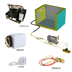 Frigomatic Milano keel cooled refrigeration kit, 200B Series B Box Evaporator - max volume fridge to 220 Litres Freezer 80 Litres, Digital Fridge/Freezer Thermostat