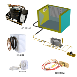 Frigomatic Milano keel cooled refrigeration kit, 340B Series B Box Evaporator - max volume fridge to 340 Litres Freezer 100 Litres, Digital Fridge/Freezer Thermostat