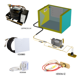Frigomatic Milano keel cooled refrigeration kit, 80F Series F Plate evaporator - max volume fridge to 80 litre , Fridge thermostat (mechanical)