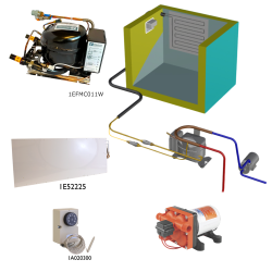 Frigomatic Milano 12 Volt pump water cooled refrigeration kit, 380F Series F Plate evaporator - max volume Fridge 380 Litres Freezer 120 Litres, Fridge/Freezer full range mechanical thermostat
