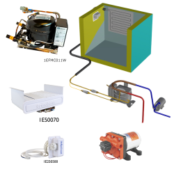 Frigomatic Milano 12 Volt pump water cooled refrigeration kit, 200H Series H Box Evaporator - max volume fridge to 280 Litres Freezer 80 Litres, Fridge thermostat (mechanical)