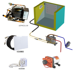 Frigomatic Milano 12 Volt pump water cooled refrigeration kit, 80F Series F Plate evaporator - max volume fridge to 80 litre , Fridge thermostat (mechanical)