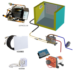 Frigomatic Milano 24 Volt pump water cooled refrigeration kit, 80F Series F Plate evaporator - max volume fridge to 80 litre , Fridge thermostat (mechanical)