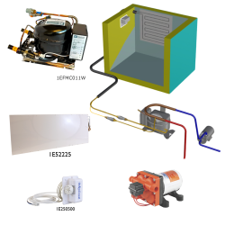 Frigomatic Milano 12 Volt pump water cooled refrigeration kit, 380F Series F Plate evaporator - max volume Fridge 380 Litres Freezer 120 Litres, Fridge thermostat (mechanical)