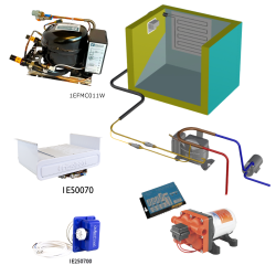 Frigomatic Milano 24 Volt pump water cooled refrigeration kit, 200H Series H Box Evaporator - max volume fridge to 280 Litres Freezer 80 Litres, Freezer thermostat (mechanical)