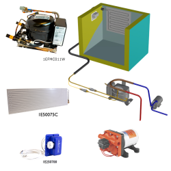 Frigomatic Milano 12 Volt pump water cooled refrigeration kit, 200F Series F Plate evaporator - max volume Fridge 300 Litres Freezer 120 Litres, Freezer thermostat (mechanical)