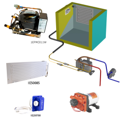 Frigomatic Milano 12 Volt pump water cooled refrigeration kit, 130F Series F Plate evaporator - max volume Fridge 160 Litres Freezer 60 Litres, Freezer thermostat (mechanical)