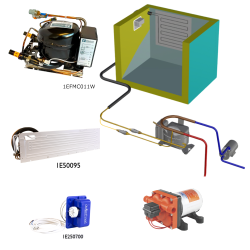 Frigomatic Milano 12 Volt pump water cooled refrigeration kit, 160F Series F Plate evaporator - max volume Fridge 180 Litres Freezer 70 Litres, Freezer thermostat (mechanical)
