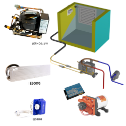Frigomatic Milano 24 Volt pump water cooled refrigeration kit, 160F Series F Plate evaporator - max volume Fridge 180 Litres Freezer 70 Litres, Freezer thermostat (mechanical)